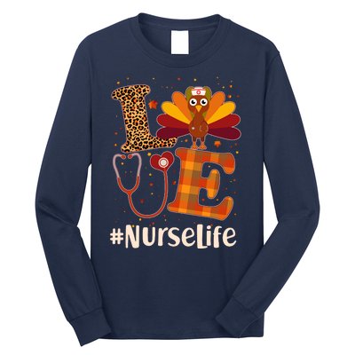 Cute Thanksgiving #NurseLife Fall Patterns Nurse Turkey Long Sleeve Shirt