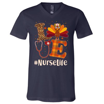 Cute Thanksgiving #NurseLife Fall Patterns Nurse Turkey V-Neck T-Shirt