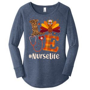 Cute Thanksgiving #NurseLife Fall Patterns Nurse Turkey Women's Perfect Tri Tunic Long Sleeve Shirt