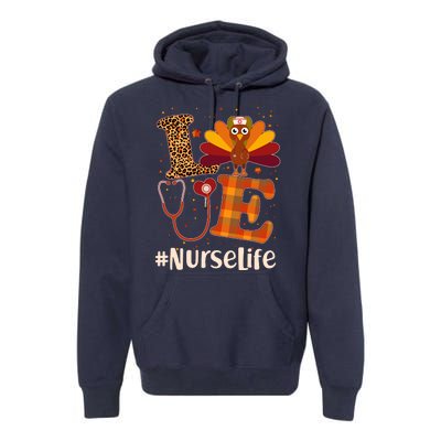 Cute Thanksgiving #NurseLife Fall Patterns Nurse Turkey Premium Hoodie