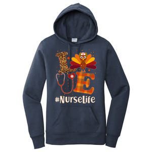 Cute Thanksgiving #NurseLife Fall Patterns Nurse Turkey Women's Pullover Hoodie