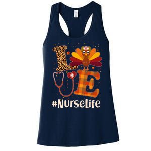 Cute Thanksgiving #NurseLife Fall Patterns Nurse Turkey Women's Racerback Tank