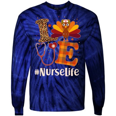 Cute Thanksgiving #NurseLife Fall Patterns Nurse Turkey Tie-Dye Long Sleeve Shirt