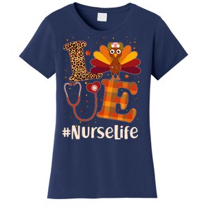 Cute Thanksgiving #NurseLife Fall Patterns Nurse Turkey Women's T-Shirt