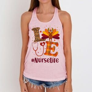 Cute Thanksgiving #NurseLife Fall Patterns Nurse Turkey Women's Knotted Racerback Tank