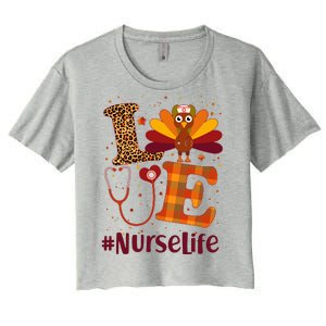 Cute Thanksgiving #NurseLife Fall Patterns Nurse Turkey Women's Crop Top Tee