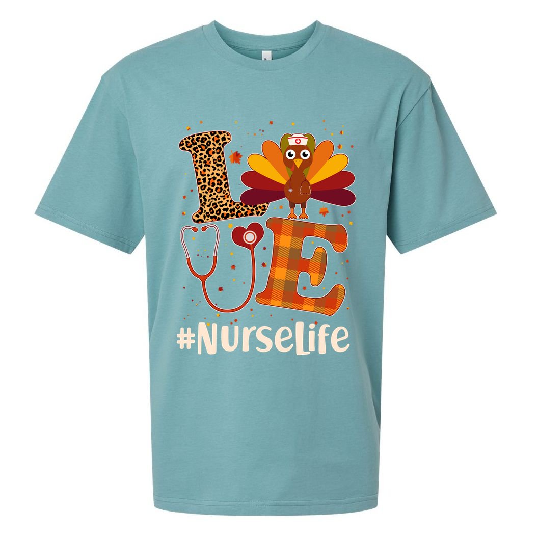 Cute Thanksgiving #NurseLife Fall Patterns Nurse Turkey Sueded Cloud Jersey T-Shirt