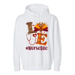 Cute Thanksgiving #NurseLife Fall Patterns Nurse Turkey Garment-Dyed Fleece Hoodie