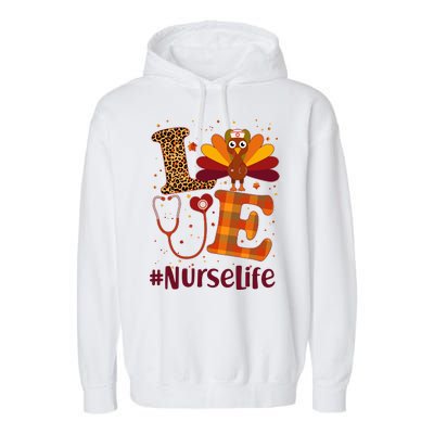 Cute Thanksgiving #NurseLife Fall Patterns Nurse Turkey Garment-Dyed Fleece Hoodie