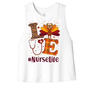 Cute Thanksgiving #NurseLife Fall Patterns Nurse Turkey Women's Racerback Cropped Tank