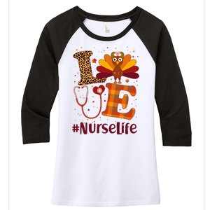 Cute Thanksgiving #NurseLife Fall Patterns Nurse Turkey Women's Tri-Blend 3/4-Sleeve Raglan Shirt