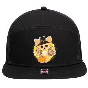 Cute Thanksgiving Pilgrim Puppy 7 Panel Mesh Trucker Snapback Hat