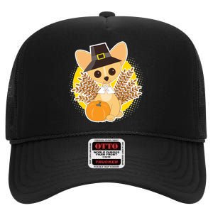 Cute Thanksgiving Pilgrim Puppy High Crown Mesh Back Trucker Hat