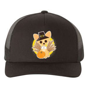 Cute Thanksgiving Pilgrim Puppy Yupoong Adult 5-Panel Trucker Hat