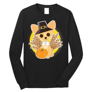 Cute Thanksgiving Pilgrim Puppy Long Sleeve Shirt