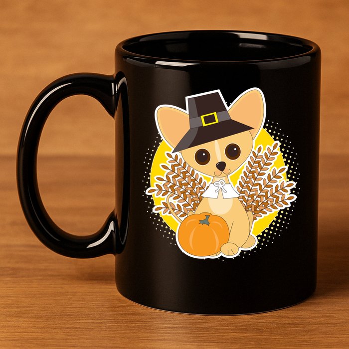 Cute Thanksgiving Pilgrim Puppy 11oz C Handle Ceramic Mug