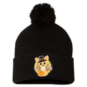 Cute Thanksgiving Pilgrim Puppy Pom Pom 12in Knit Beanie