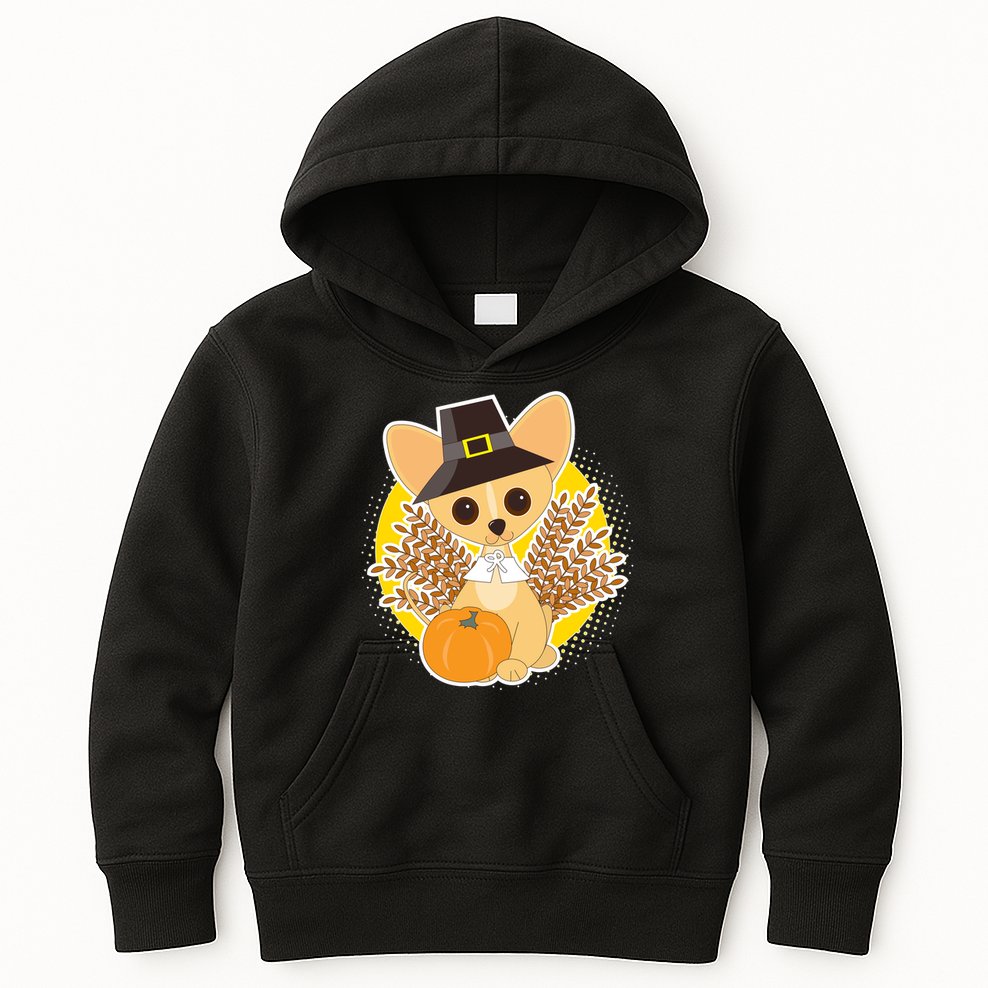 Cute Thanksgiving Pilgrim Puppy Kids Hoodie