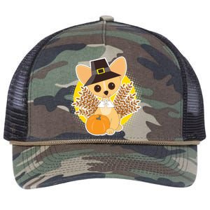 Cute Thanksgiving Pilgrim Puppy Retro Rope Trucker Hat Cap