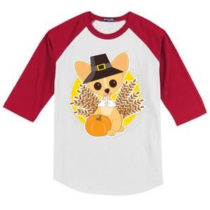 Cute Thanksgiving Pilgrim Puppy Kids Colorblock Raglan Jersey