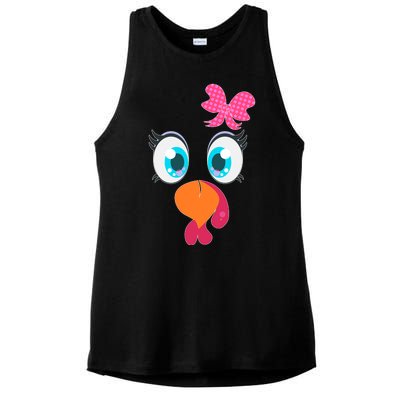 Cute Thanksgiving Turkey Girl Face Bow Tie Ladies PosiCharge Tri-Blend Wicking Tank