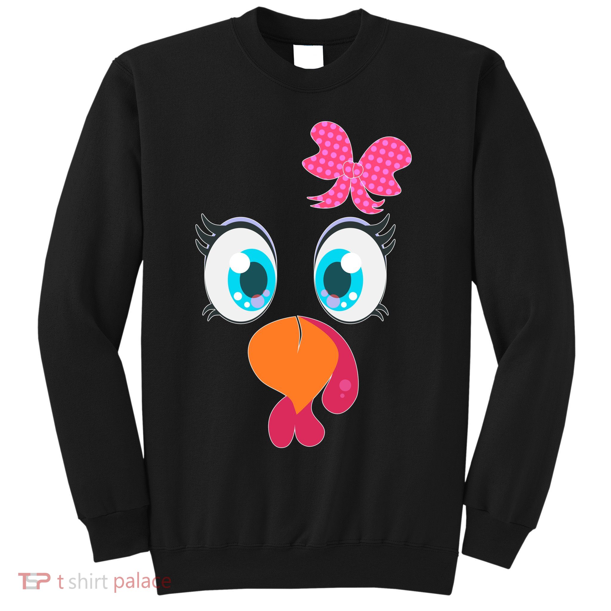 Cute Thanksgiving Turkey Girl Face Bow Tie Sweatshirt