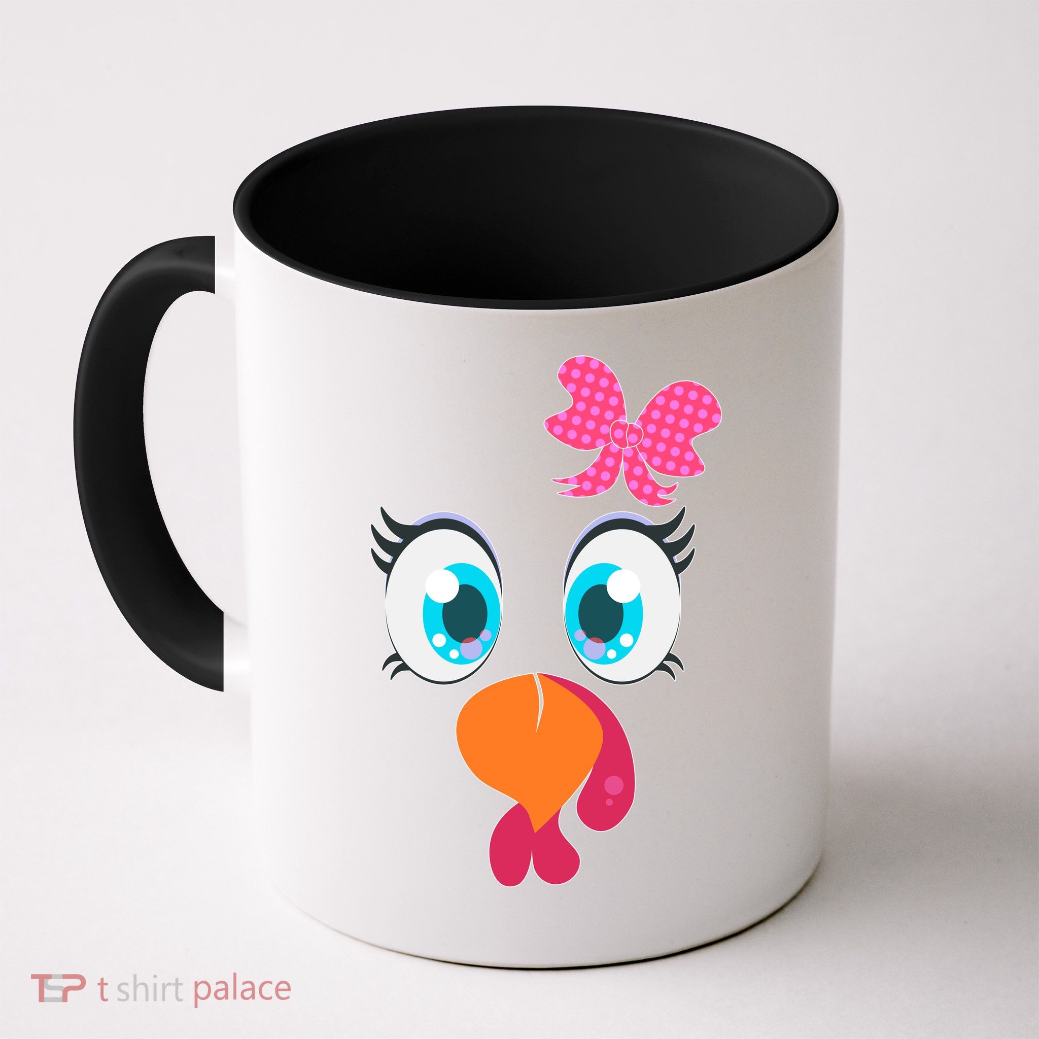 Cute Thanksgiving Turkey Girl Face Bow Tie Mug