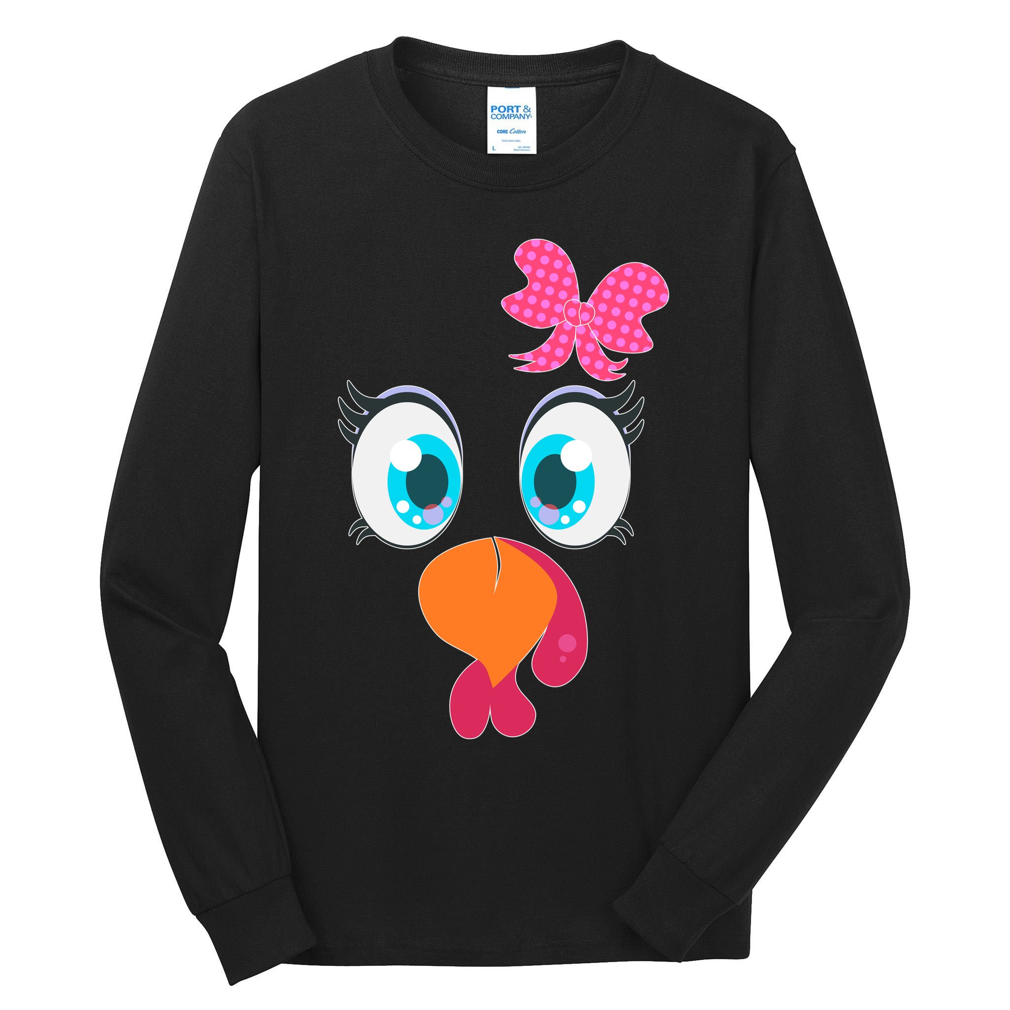 Cute Thanksgiving Turkey Girl Face Bow Tie Tall Long Sleeve T-Shirt