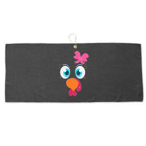 Cute Thanksgiving Turkey Girl Face Bow Tie Large Microfiber Waffle Golf Towel