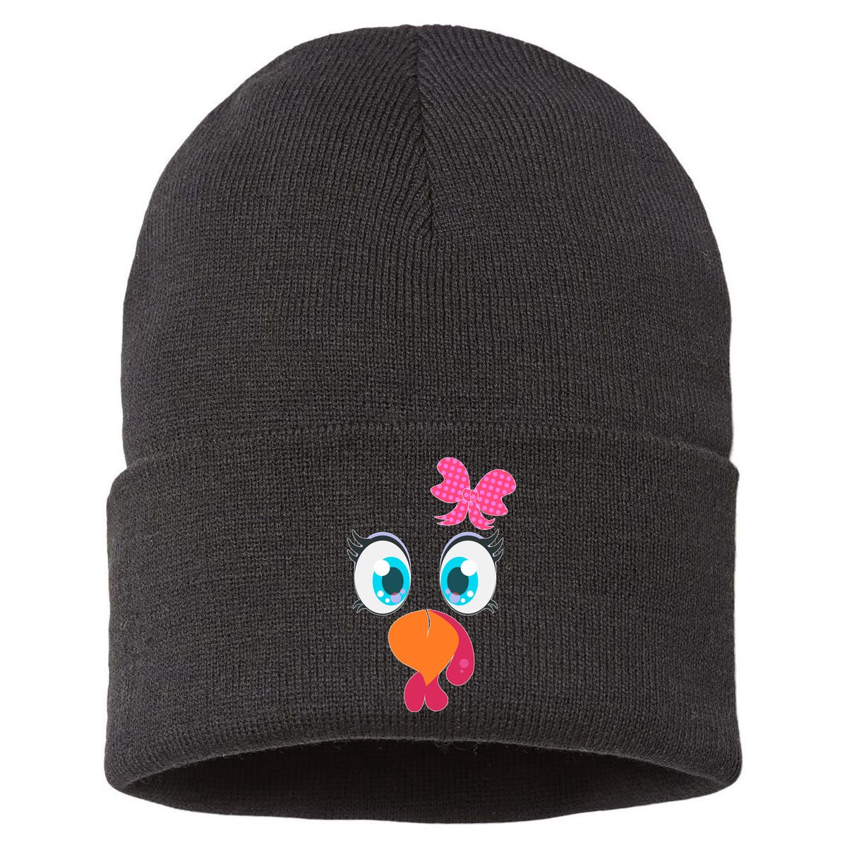 Cute Thanksgiving Turkey Girl Face Bow Tie Sustainable Knit Beanie