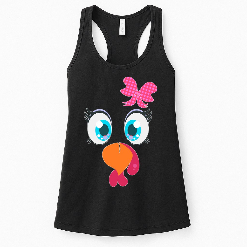 Cute Thanksgiving Turkey Girl Face Bow Tie Womens Tank Top