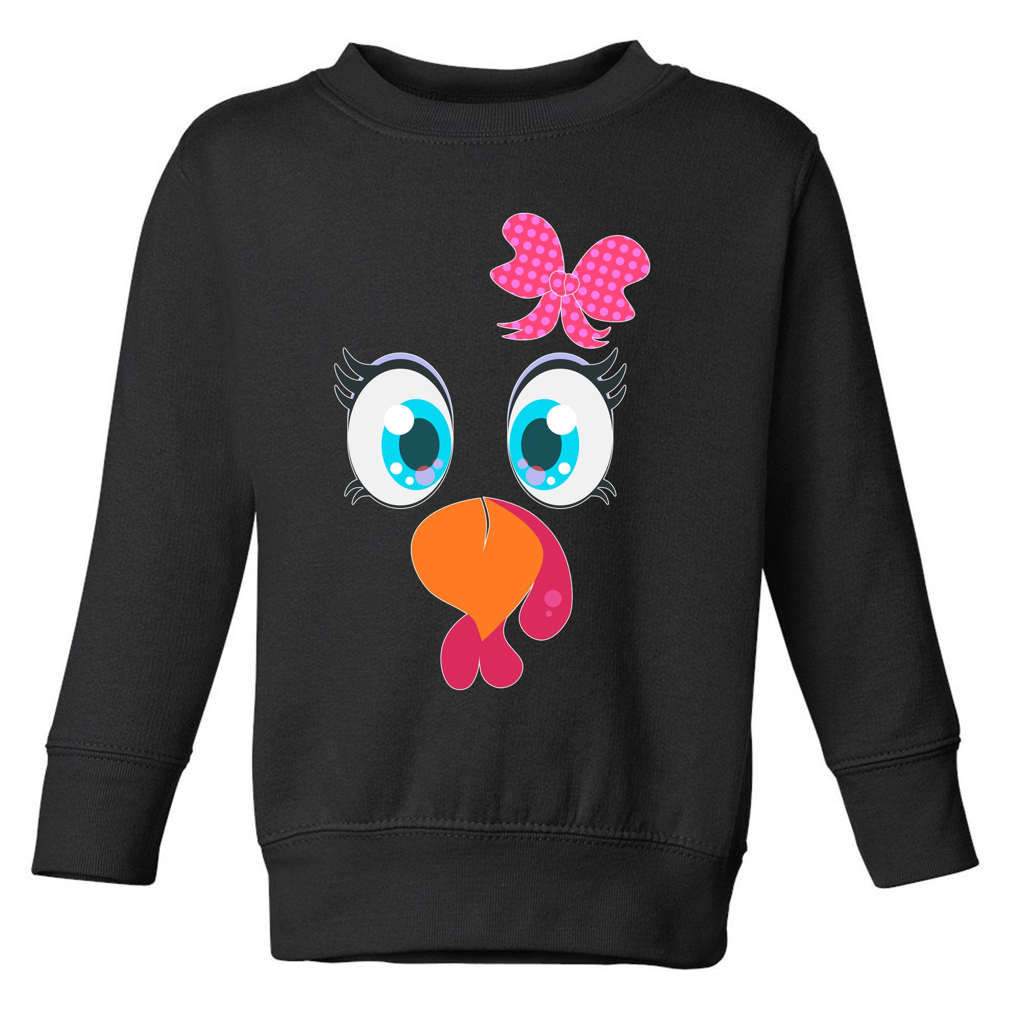 Cute Thanksgiving Turkey Girl Face Bow Tie Toddler Sweatshirt