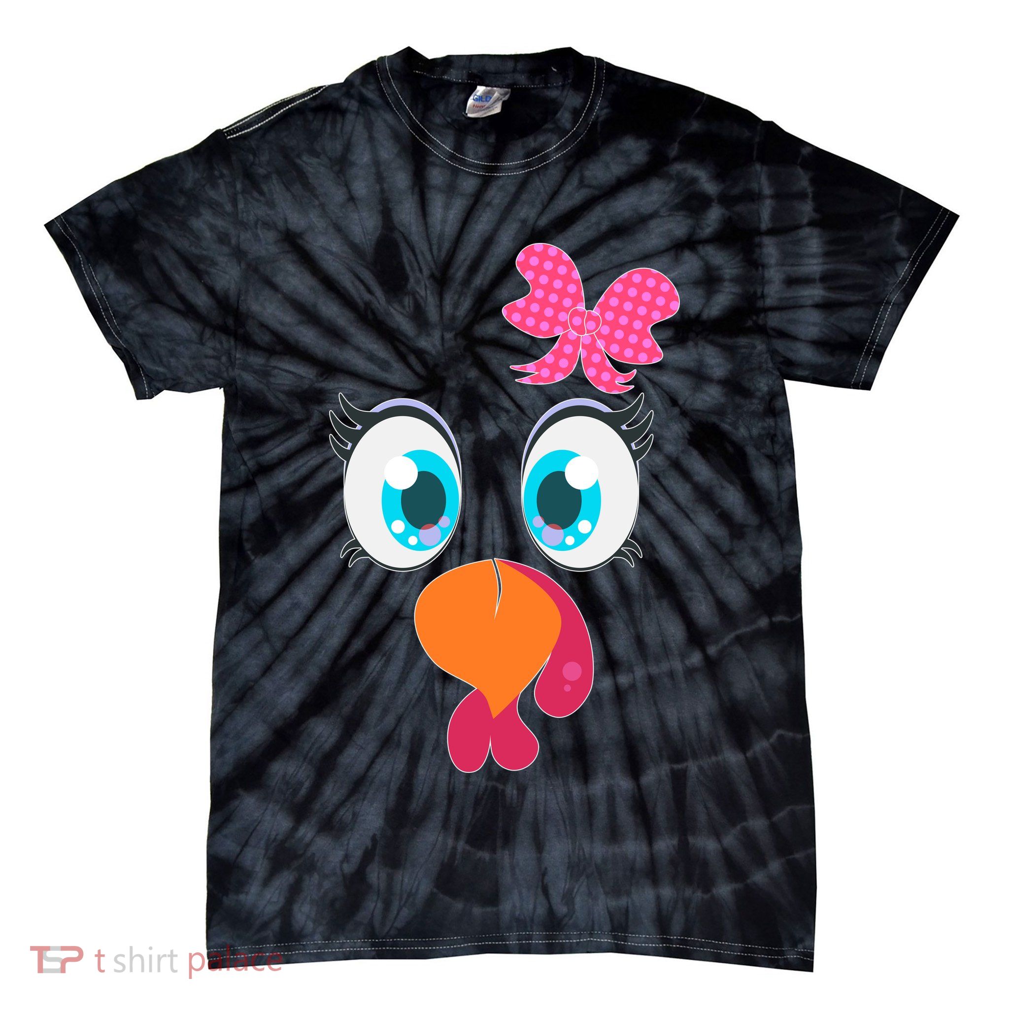 Cute Thanksgiving Turkey Girl Face Bow Tie Tie-Dye T-Shirt