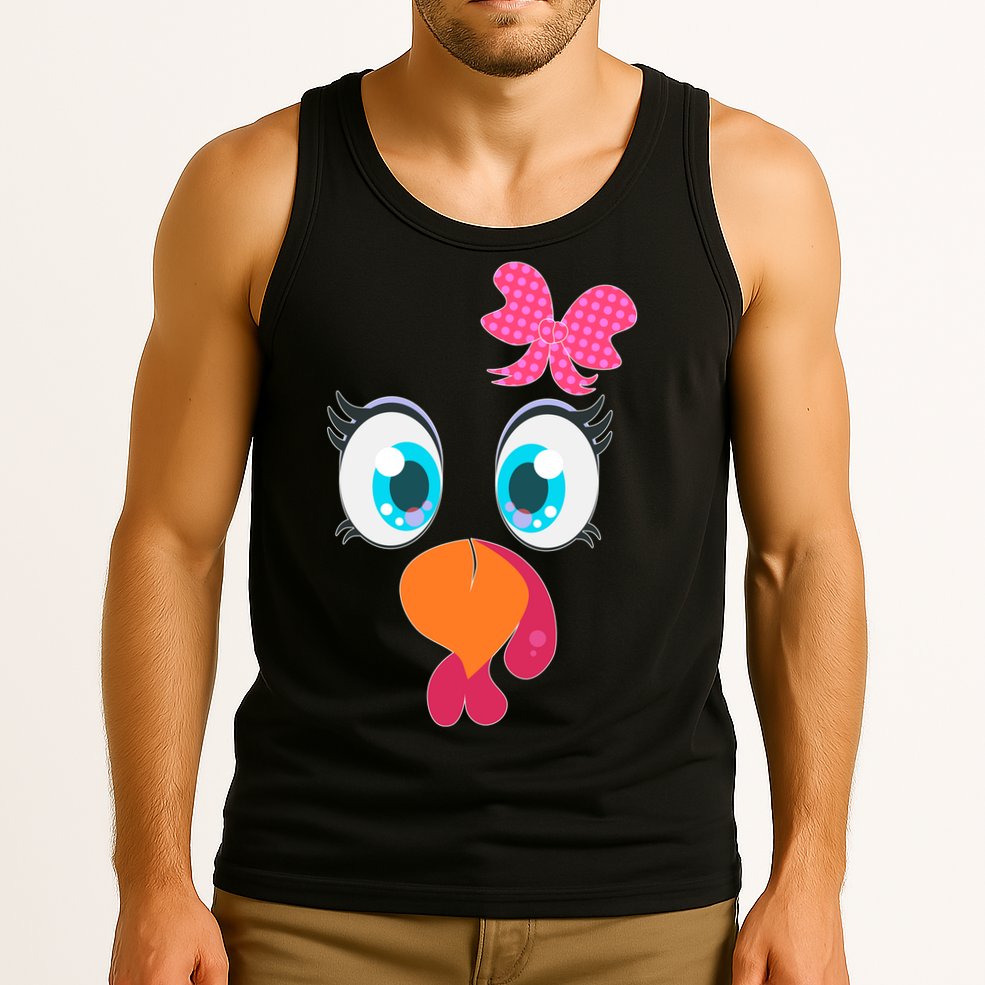 Cute Thanksgiving Turkey Girl Face Bow Tie Tank Top