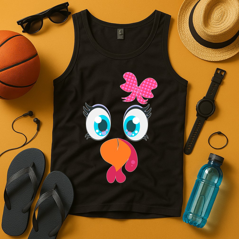Cute Thanksgiving Turkey Girl Face Bow Tie Tank Top
