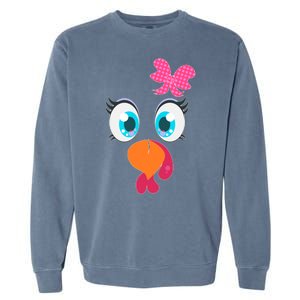 Cute Thanksgiving Turkey Girl Face Bow Tie Garment-Dyed Sweatshirt