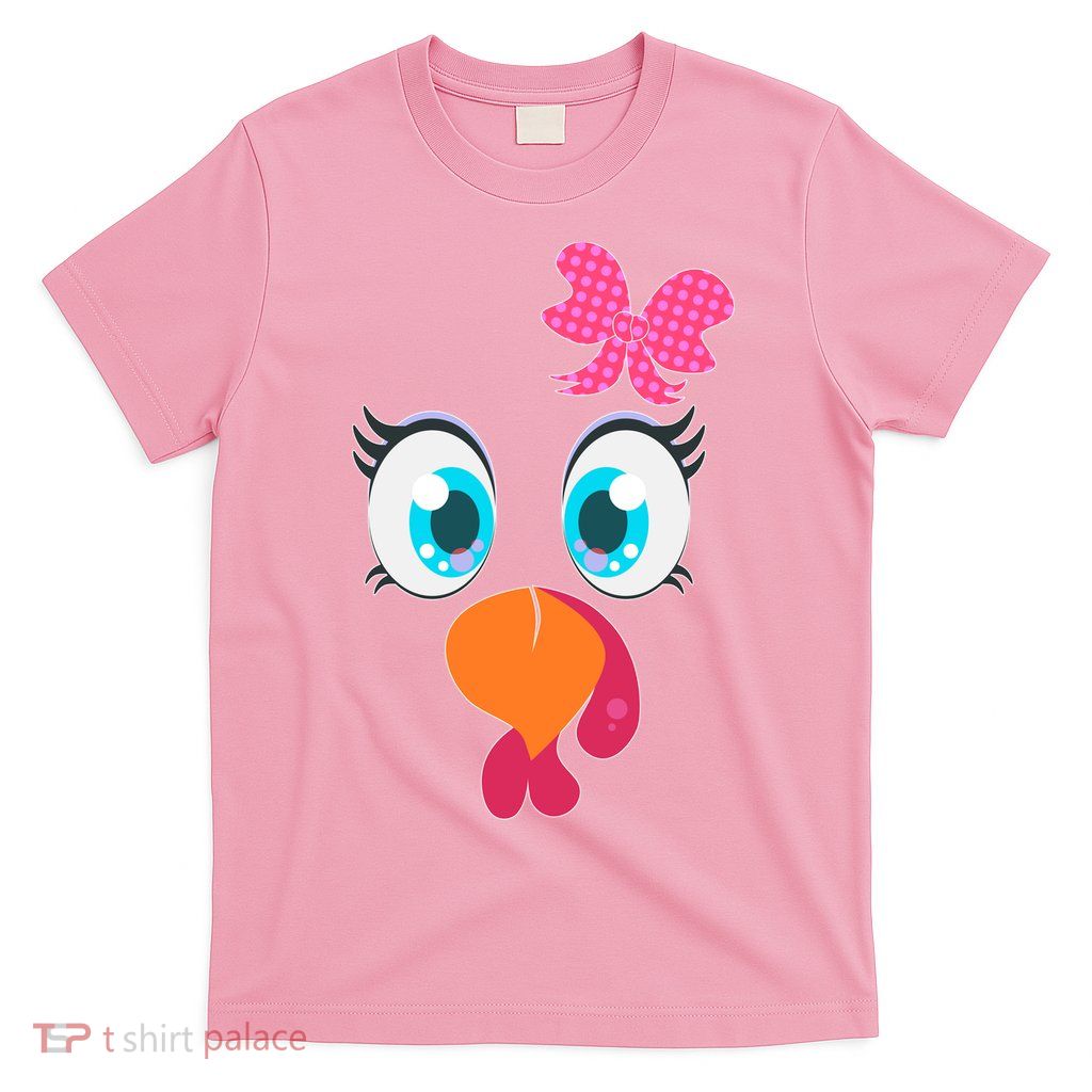 Cute Thanksgiving Turkey Girl Face Bow Tie T-Shirt