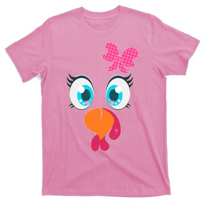 Cute Thanksgiving Turkey Girl Face Bow Tie T-Shirt