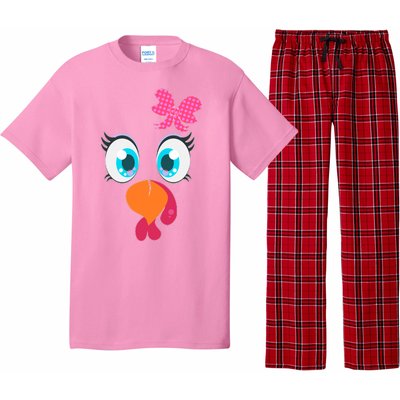 Cute Thanksgiving Turkey Girl Face Bow Tie Pajama Set