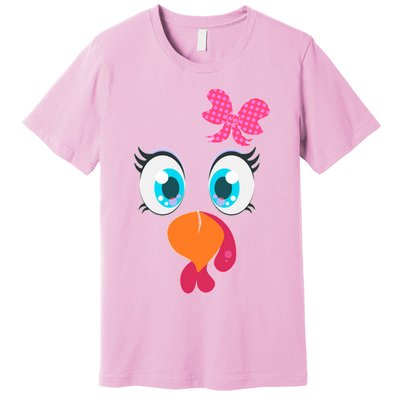 Cute Thanksgiving Turkey Girl Face Bow Tie Premium T-Shirt