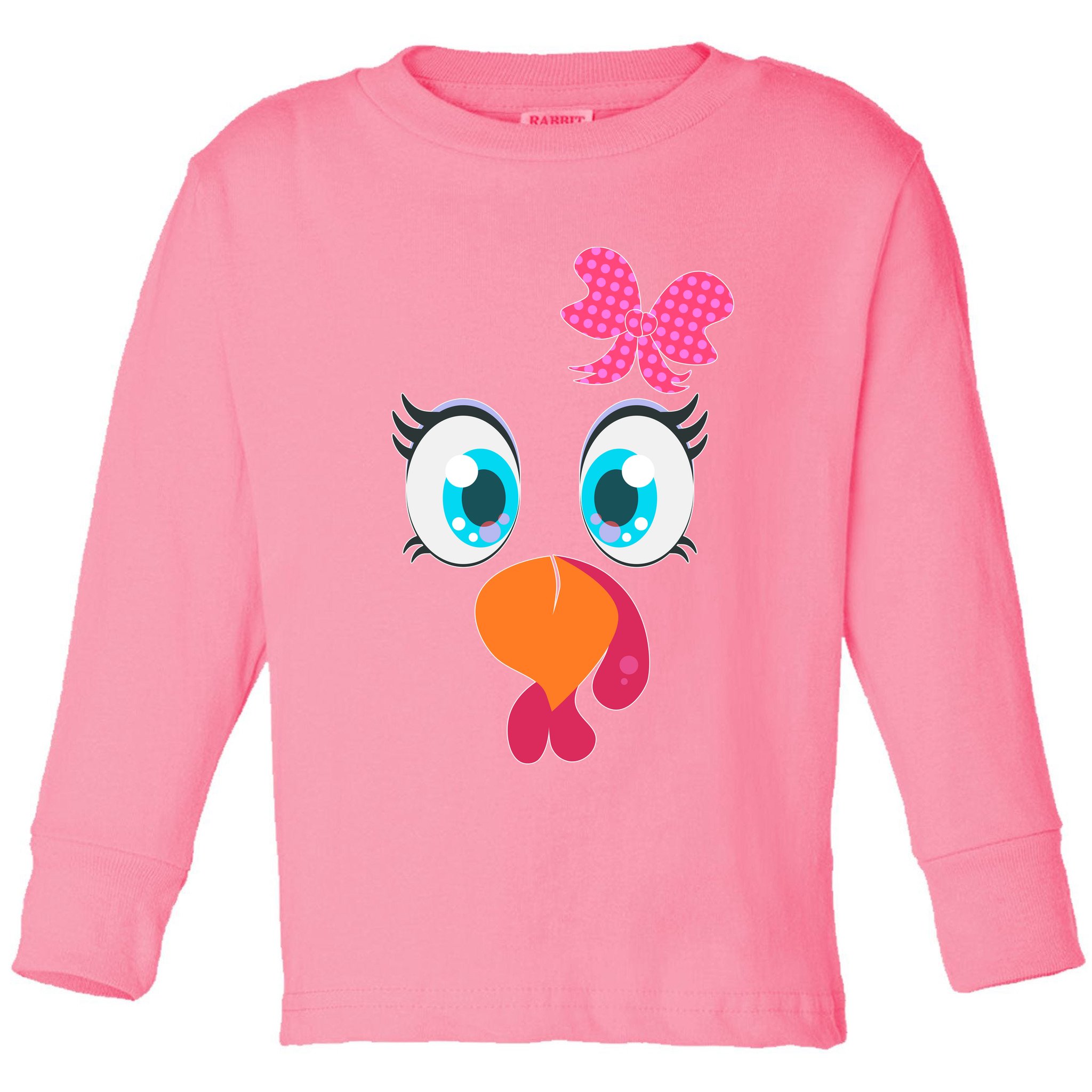 Cute Thanksgiving Turkey Girl Face Bow Tie Toddler Long Sleeve Shirt