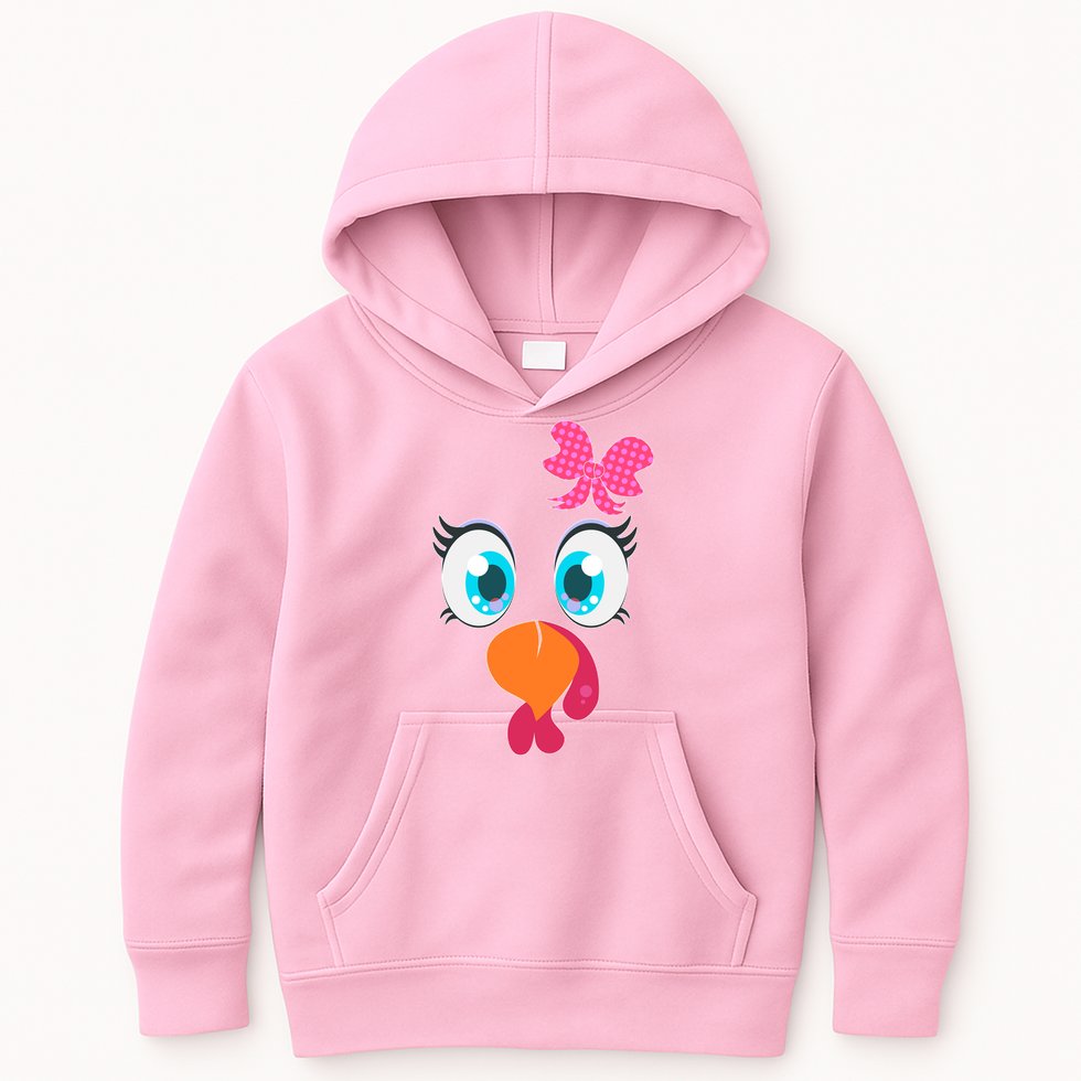 Cute Thanksgiving Turkey Girl Face Bow Tie Kids Hoodie