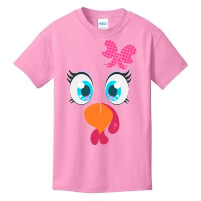 Cute Thanksgiving Turkey Girl Face Bow Tie Kids T-Shirt