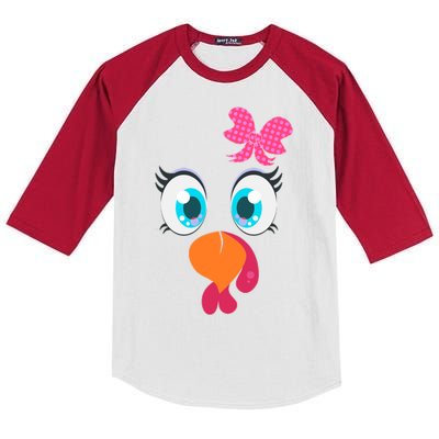 Cute Thanksgiving Turkey Girl Face Bow Tie Kids Colorblock Raglan Jersey