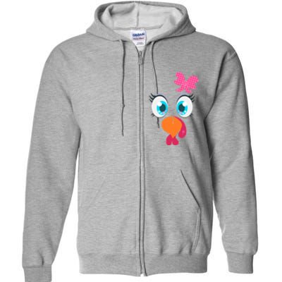 Cute Thanksgiving Turkey Girl Face Bow Tie Full Zip Hoodie