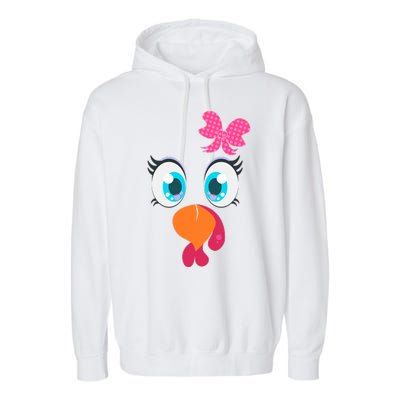 Cute Thanksgiving Turkey Girl Face Bow Tie Garment-Dyed Fleece Hoodie