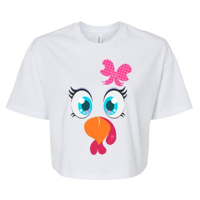 Cute Thanksgiving Turkey Girl Face Bow Tie Bella+Canvas Jersey Crop Tee