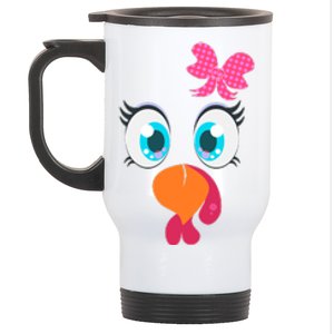 Cute Thanksgiving Turkey Girl Face Bow Tie Stainless Steel Travel Mug