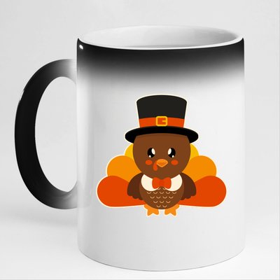 Cute Thanksgiving Turkey Little Boy 11oz Black Color Changing Mug