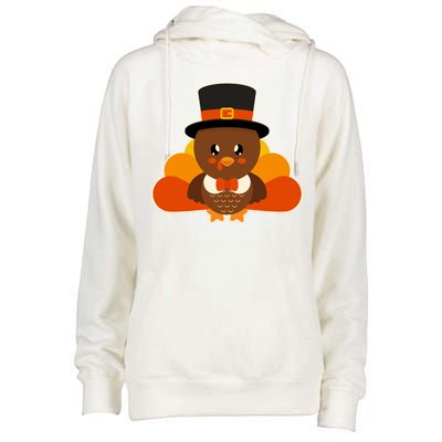 Cute Thanksgiving Turkey Little Boy Womens Funnel Neck Pullover Hood